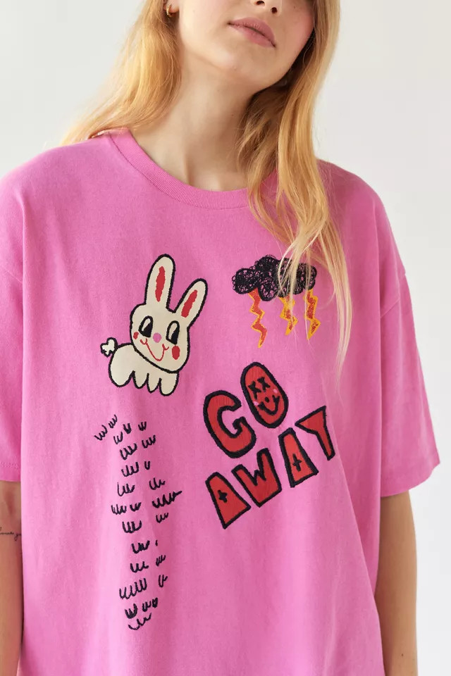 UO Go Away Embroidered T-Shirt Dress | Urban Outfitters (US and RoW)