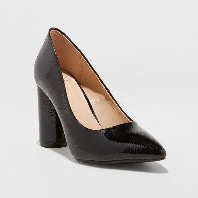 Women's Nakia Faux Leather Closed Toe Cylinder Heeled Pumps - A New Day™ | Target