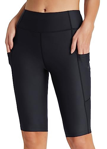 baleaf Women's High Waisted Swim Shorts SPF UV Tummy Control Board Shorts with Pockets Black S | Amazon (US)