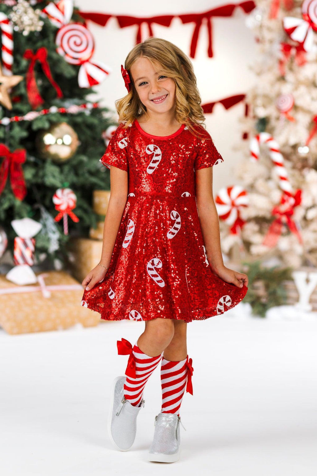 Red Sequin Candy Cane Dress | Sparkle In Pink