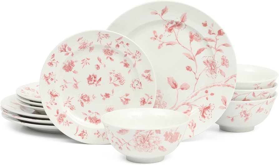 Martha Stewart Empress Bouquet 12-Piece Decorated Porcelain Chip and Scratch Resistant Dinnerware... | Amazon (US)