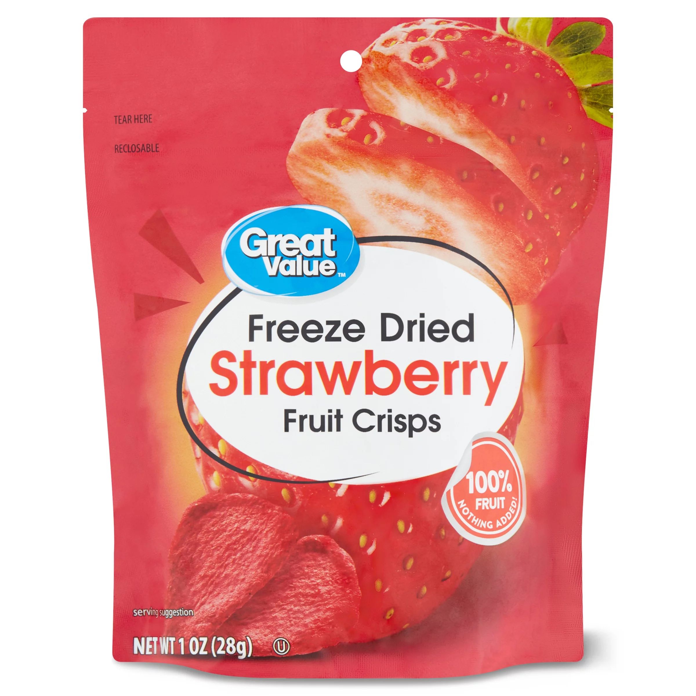 Great Value Freeze Dried Strawberry Fruit Crisps, 1 oz | Walmart (US)