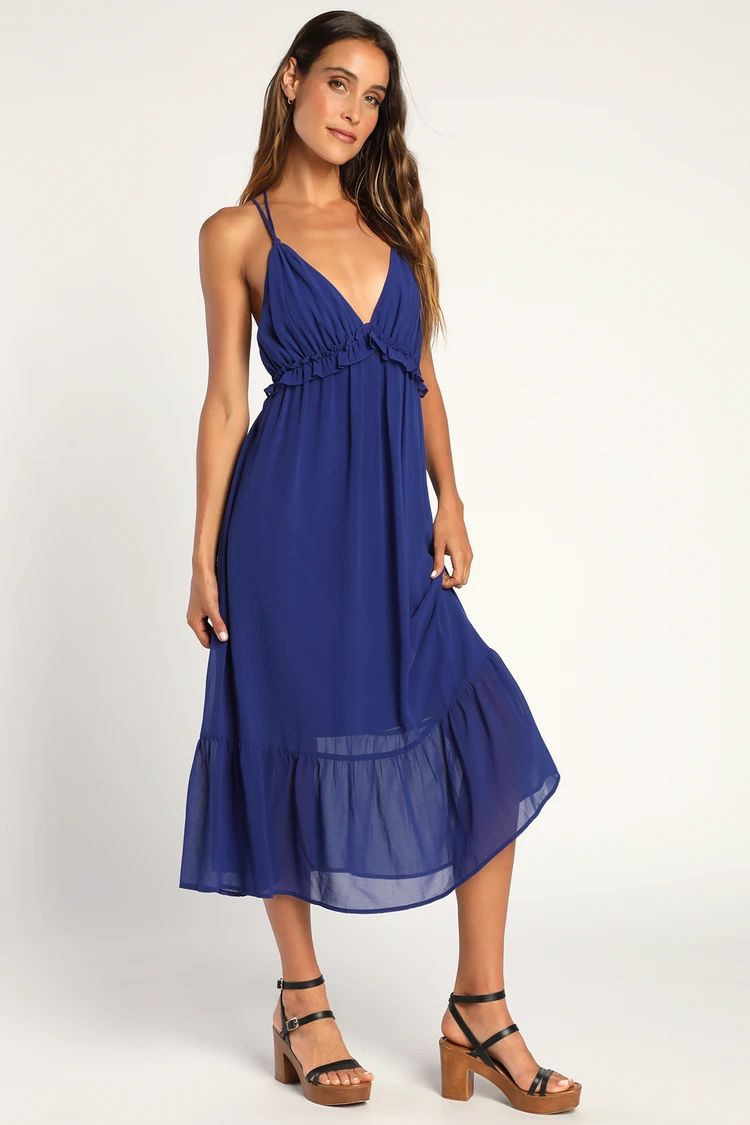 Always Your Girl Royal Blue Ruffled Midi Dress | Lulus (US)