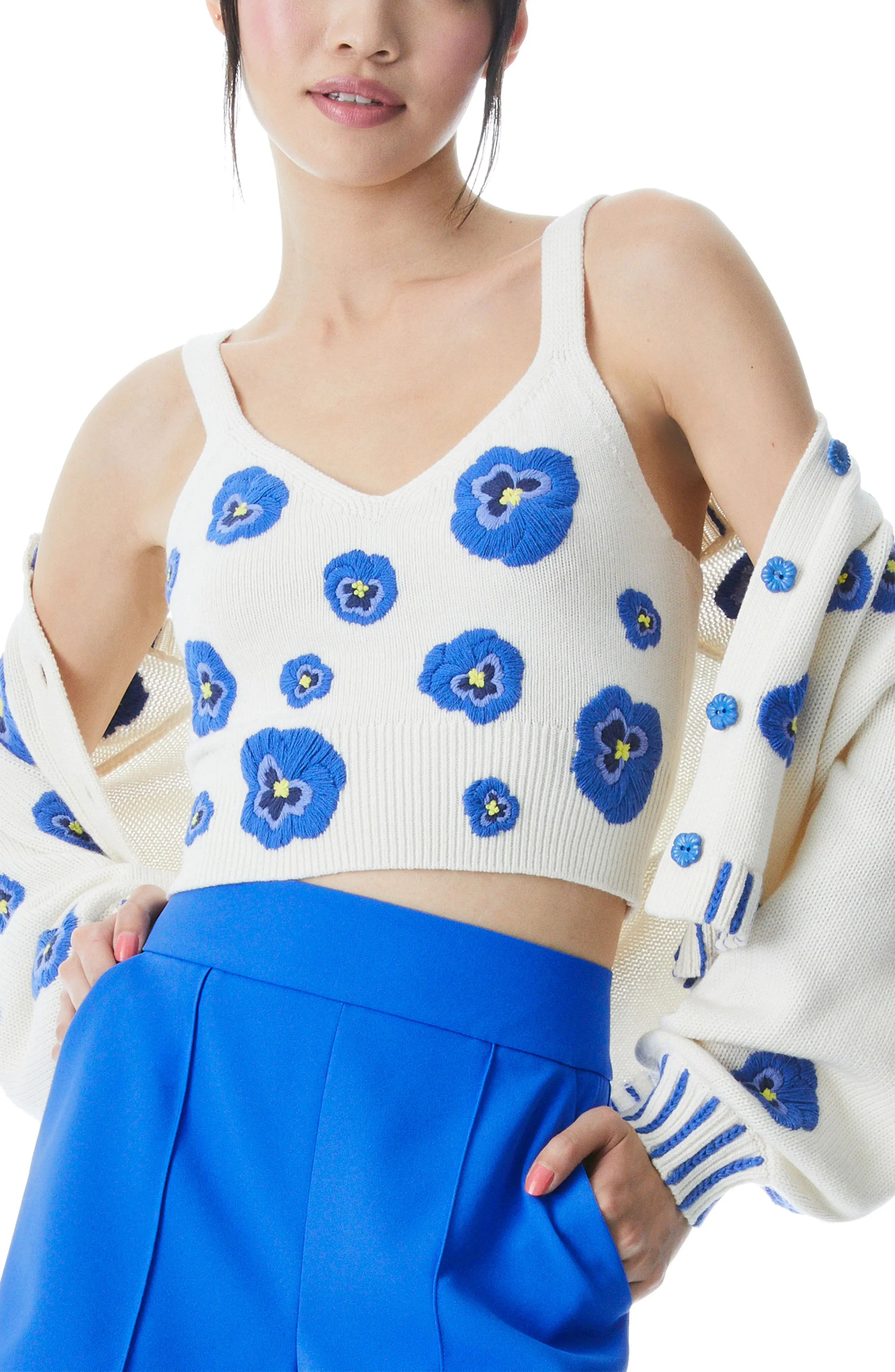 Alice + Olivia Brigida Floral Embroidered Wool & Cotton Blend Tank in Soft White at Nordstrom, Size  | Nordstrom