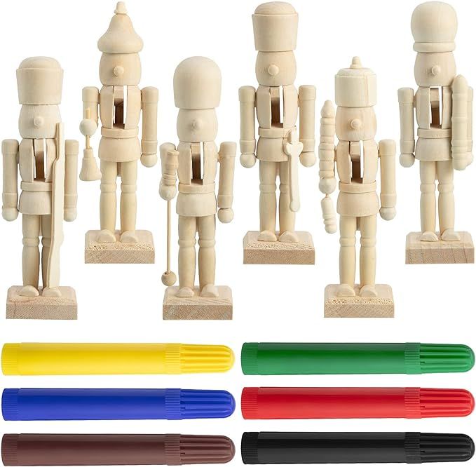 Yalikop 6 Pieces Mini Wooden Nutcrackers Christmas Nutcracker Ornaments Unfinished Xmas Nutcracke... | Amazon (US)