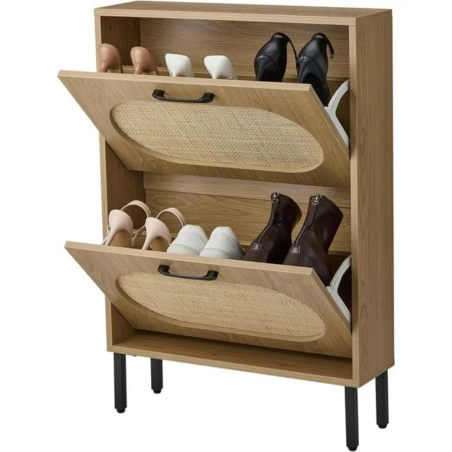 Rattan Shoe Cabinet with 2 Flip Door,Etryway Shoe Storage Cabinet,Hidden Shoe Storage for Entrywa... | Walmart (US)