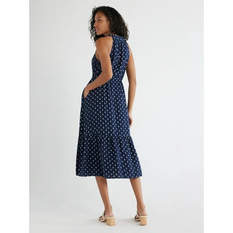 Time and Tru Women's Sleeveless Cotton Midi Dress with Flounce Hem, Sizes 1X-4X | Walmart (US)