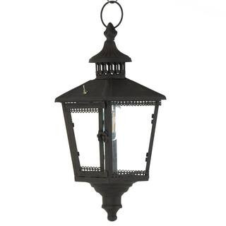 Black Metal Lighthouse Style Decorative Candle Lantern with Ring Handle | The Home Depot