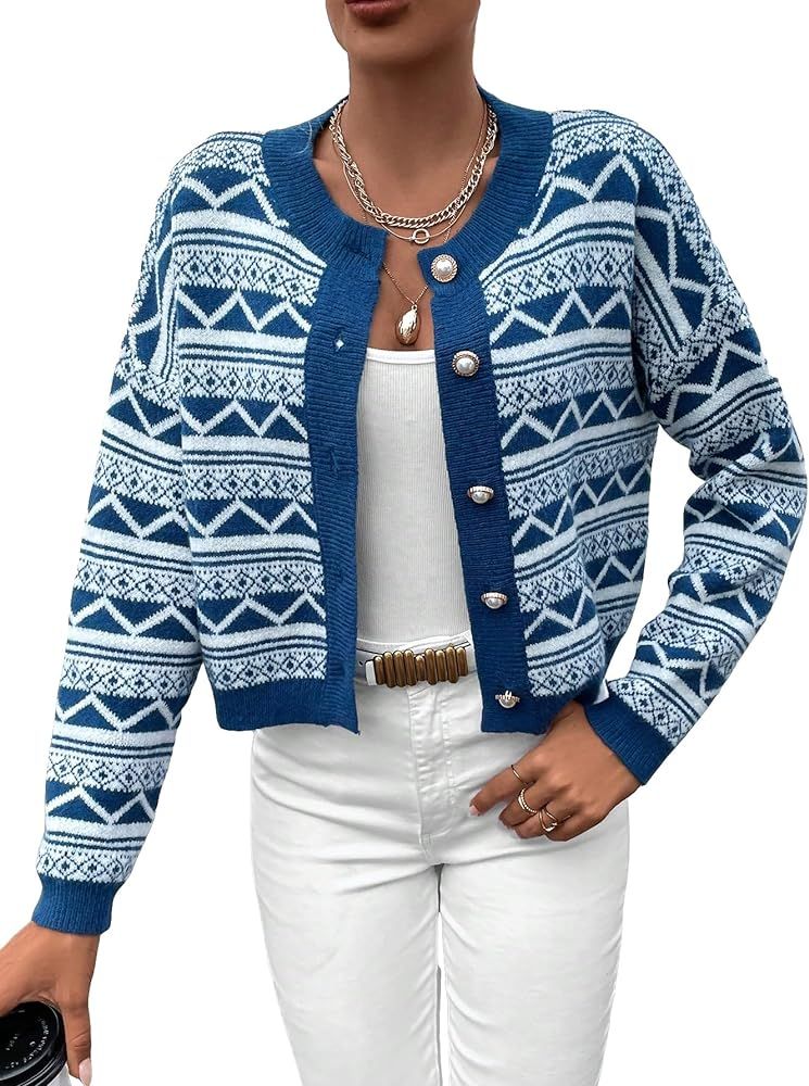 GORGLITTER Women's Button Down Color Block Cardigan Sweater Long Sleeve Casual Knit Outwear | Amazon (US)