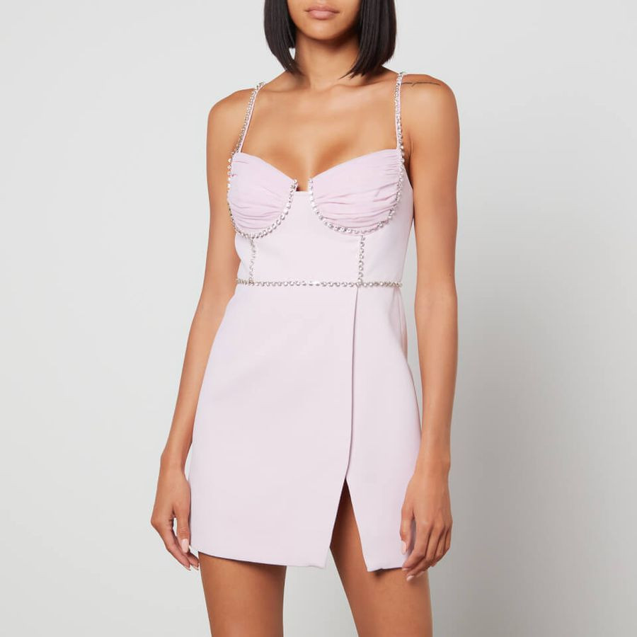 Self-Portrait Crystal-Embellished Crepe and Ruched Chiffon Mini Dress | Coggles (Global)
