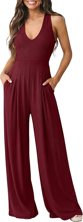 ANRABESS Jumpsuits for Women Summer Sleeveless Halter Wide Leg Deep V Flowy Rib Dressy Causal One... | Amazon (US)