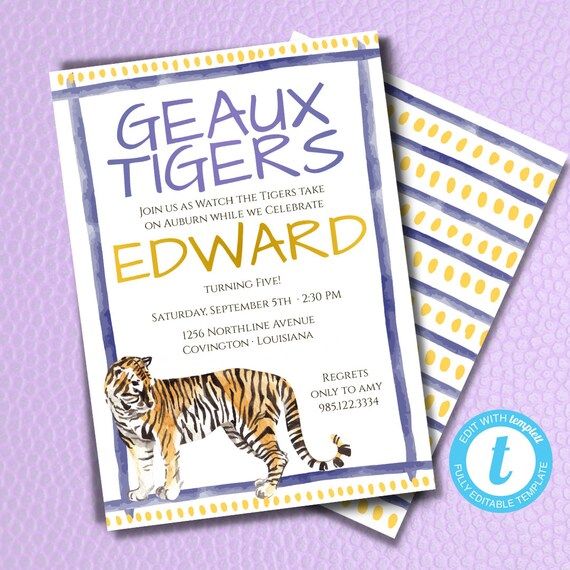 LSU Tigers Tailgate Birthday Party Invitation Template : - Etsy | Etsy (US)
