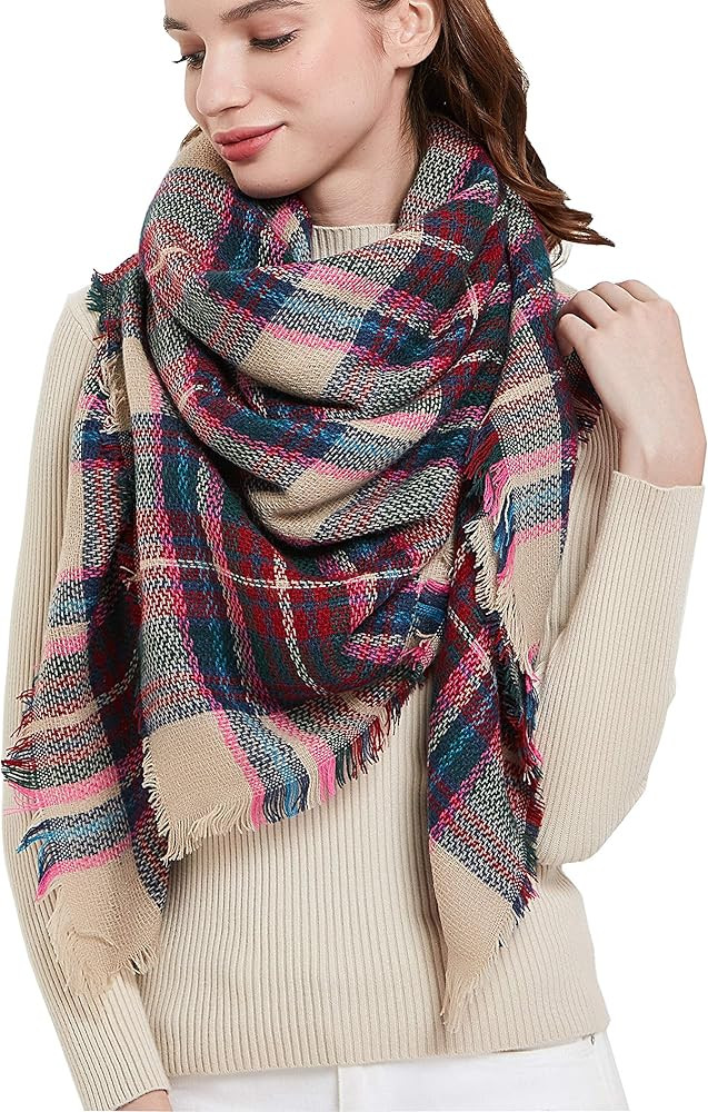 Wander Agio Womens Warm Blanket Scarf Square Winter Shawls Large Infinity Scarves Stripe Plaid Sc... | Amazon (US)