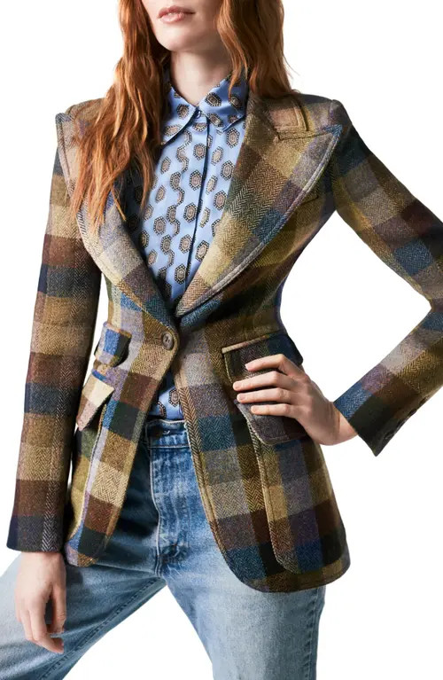 Smythe Birkin Herringbone Check Wool Blazer in Peri Lumberjacket Check at Nordstrom, Size 4 | Nordstrom