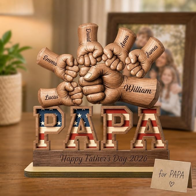 Personalized Fist Bump Papa and Kids Name Wooden Plaque, Custom Fathers Day Plaque for Dad Grandp... | Amazon (US)