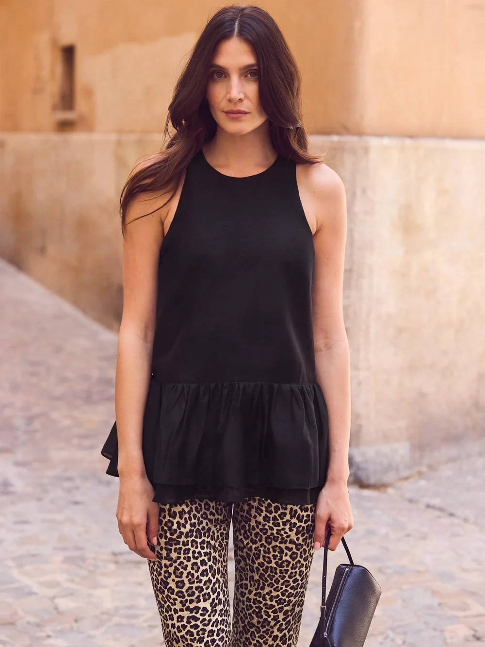 Black Lyocell Peplum Top | Ro&Zo