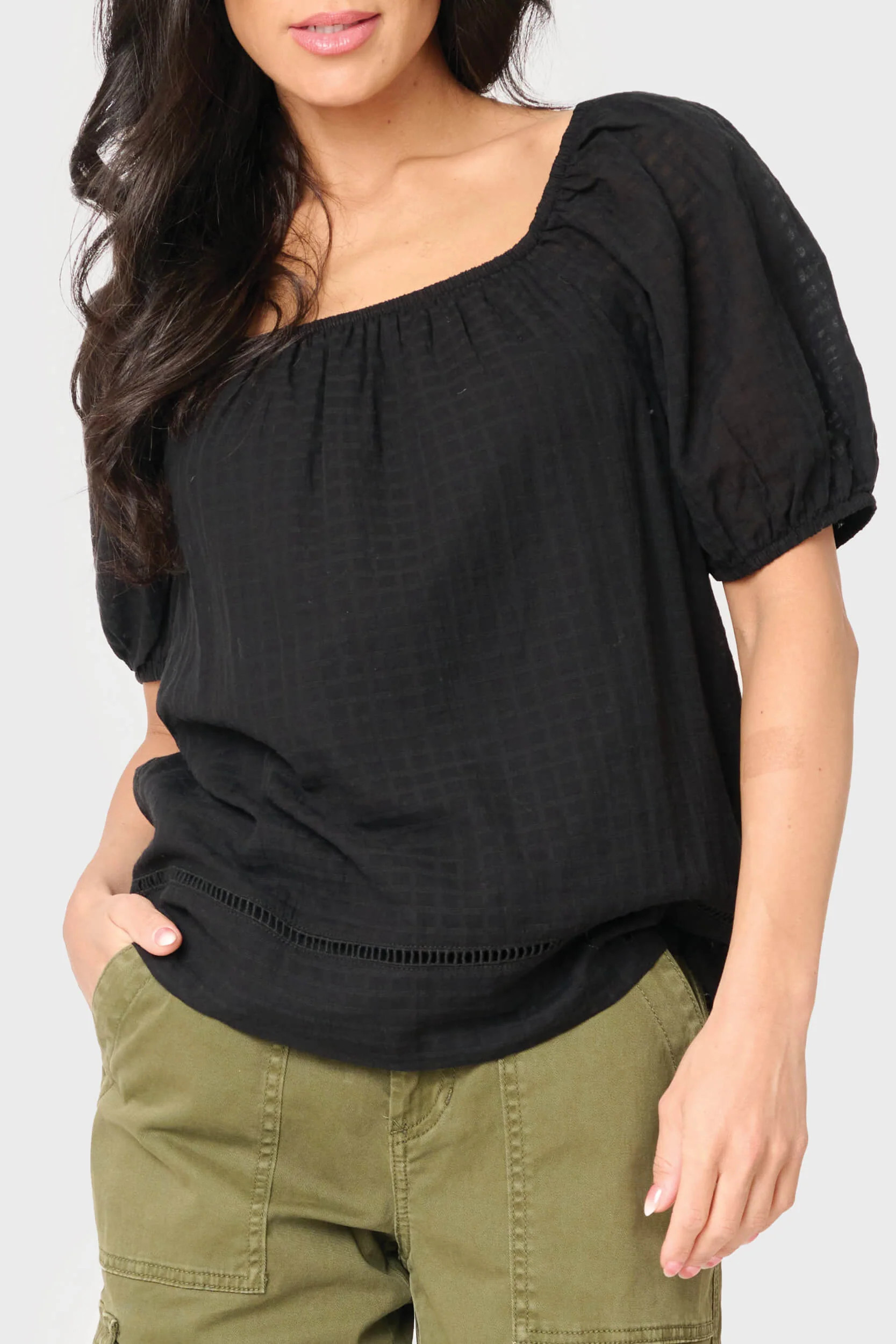 Gauze Off Shoulder Blouson Top | Gibson