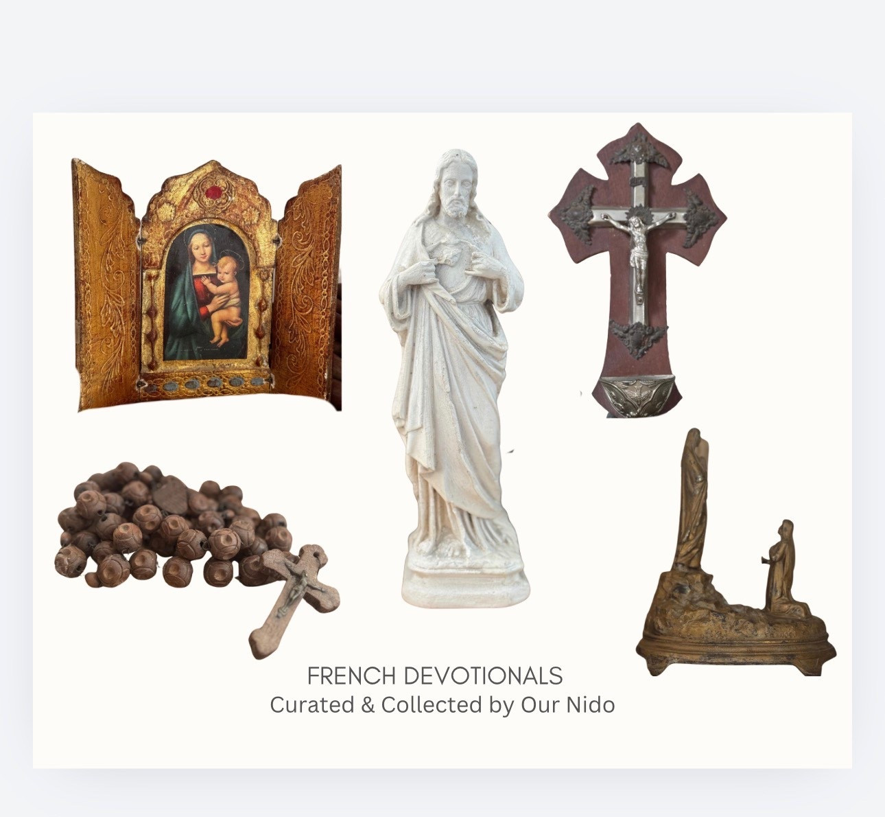 Some pieces aren’t decor.
They’re history.

A small collection of French devotional antiques — sourced and curated for layered interiors with meaning.

From a gilded Madonna triptych to a timeworn crucifix and Sacred Heart statue, each object carries presence and patina.

Available in the Etsy shop.

#OurNido #FrenchAntiques #CuratedHome #CollectedInteriors #VintageCatholic #EuropeanStyle #QuietLuxury

#LTKHome
