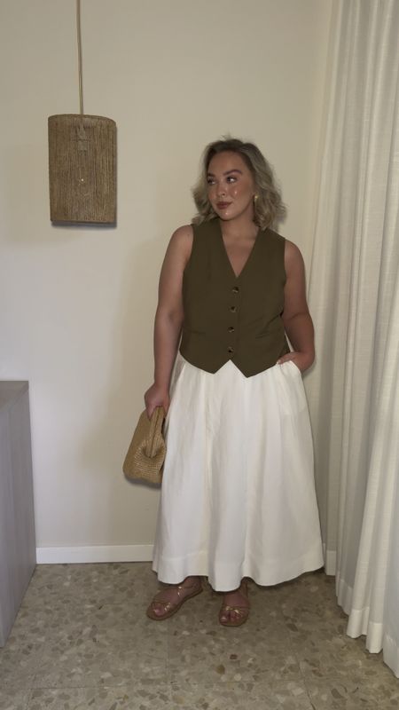 a holiday evening look - waistcoats and longer skirts 🫱🏻‍🫲🏼

holiday outfits / midsize holiday look / white floaty skirt / Karen Millen / f and f Tesco / cos / asos 

Skirt is Karen Millen, waistcoat is F&F at Tesco, sandals are ASOS 

#LTKtravel #LTKuk #LTKsummer