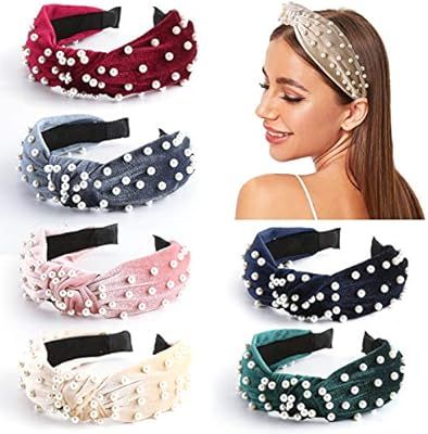 Makone Headbands for Women Wide Headband Knot Pearl Headbands Velvet Headband Vintage Hairband Tw... | Amazon (US)