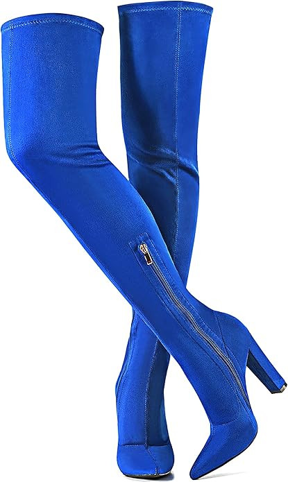 WSKEISP Women's Thigh High Boots Stretch Suede Over The Knee High Boot 4.13IN Chunky Heel Fall Wi... | Amazon (US)