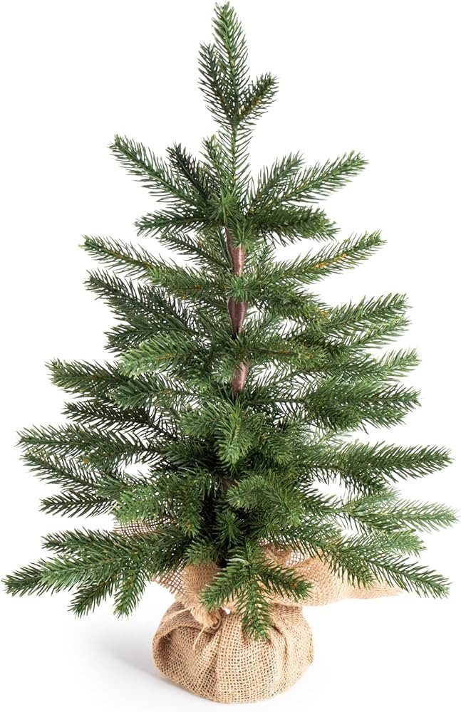 Mini Christmas Tree Tabletop PE Premium Full Tree Burlap Base,22in | Amazon (US)