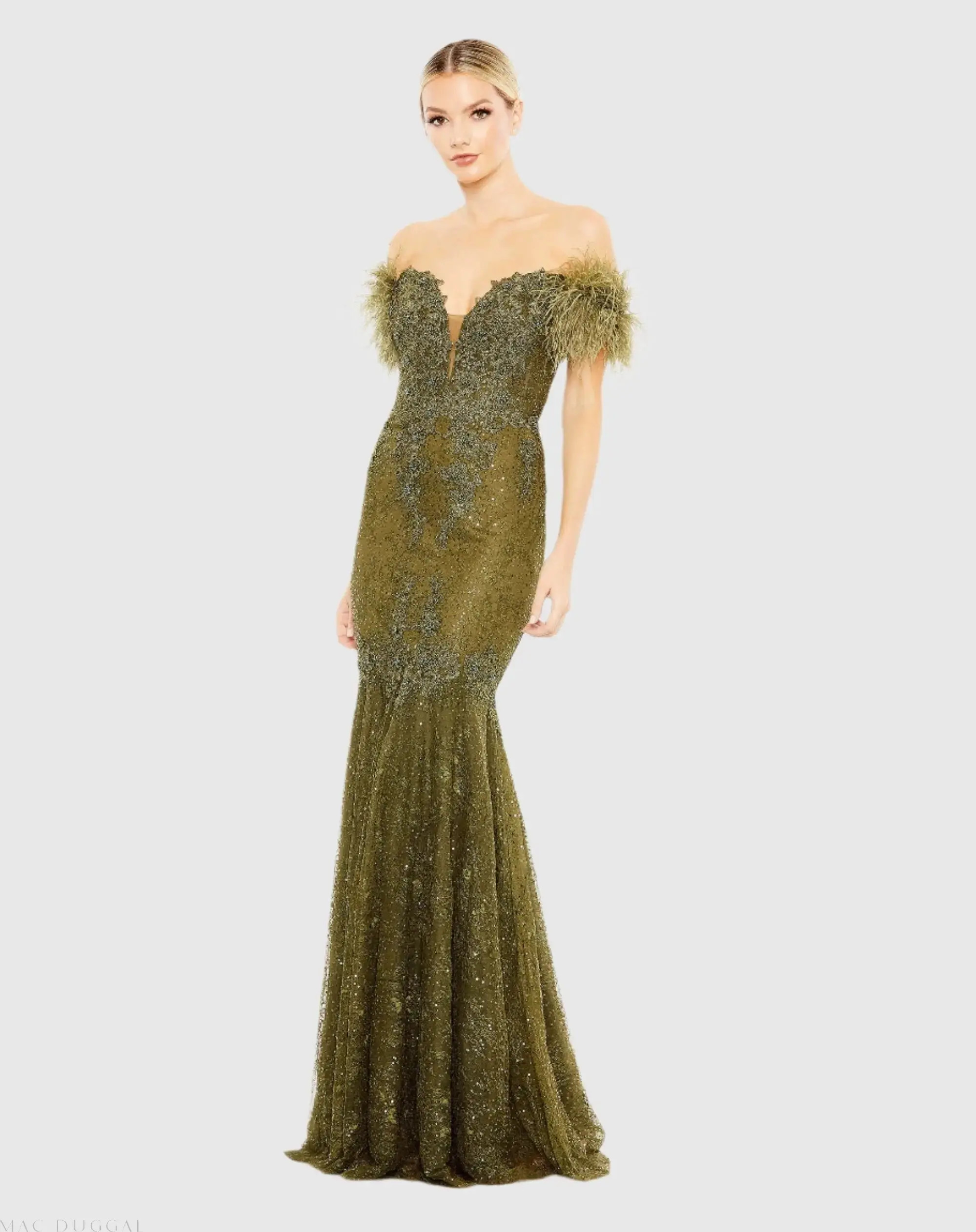 Feathered Crystal Embellished Sleeveless Gown - Mac Duggal | Mac Duggal