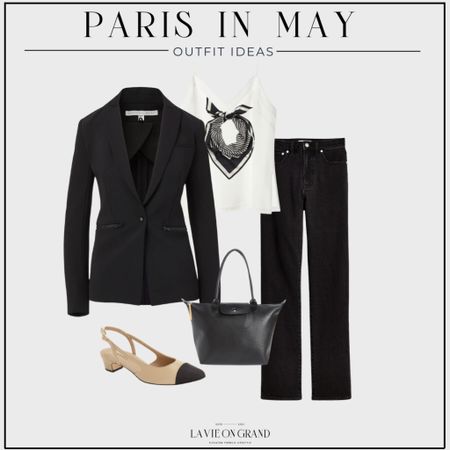 Packing for Paris In May 
Capsule Wardrobe
Black Blazer
Black Denim 
Silk Cami 
Two Tone Pumps 
Scarf
Longchamp Tote 

#LTKSeasonal #LTKtravel #LTKstyletip