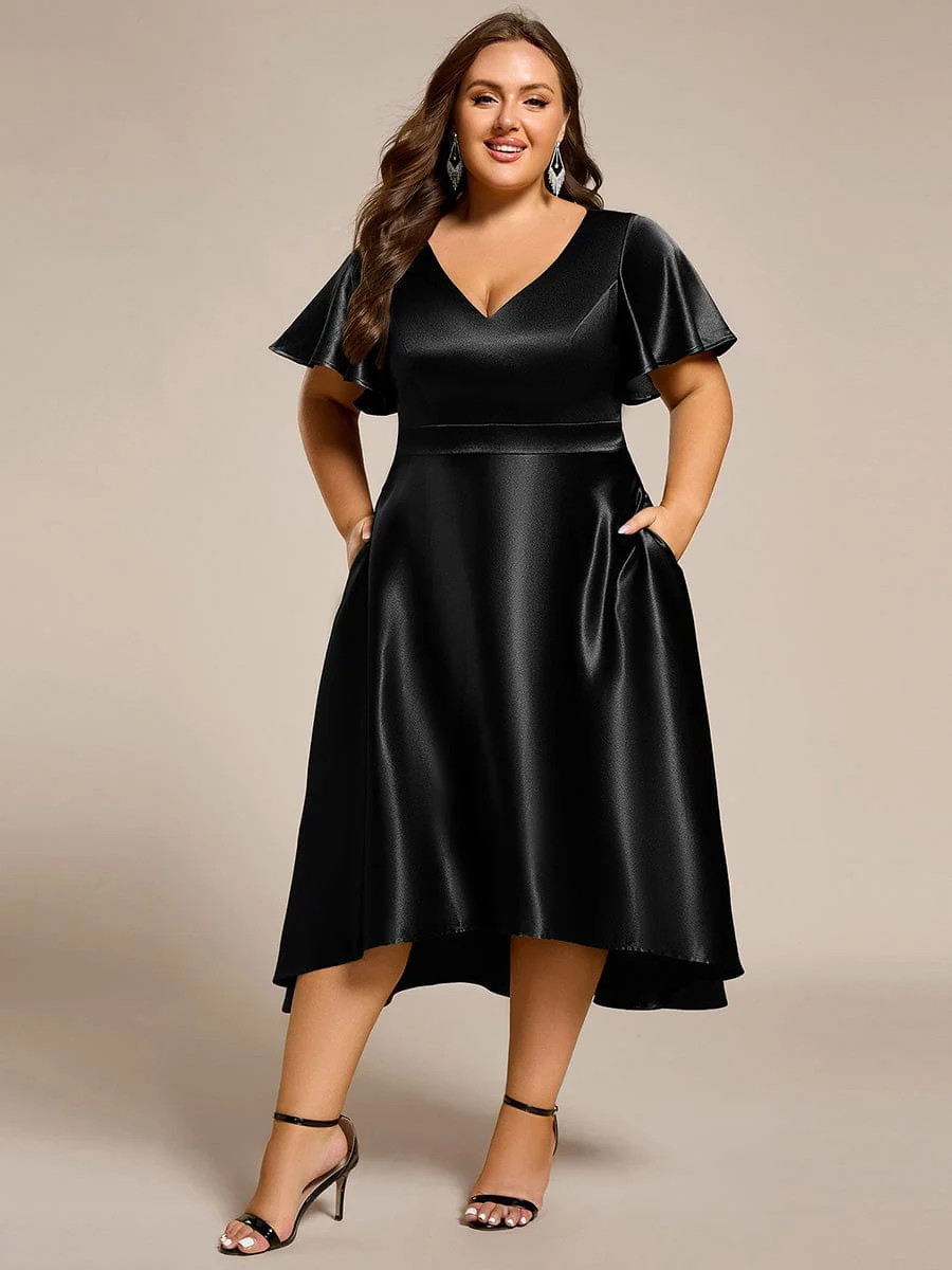 pretty SCARLEN|Plus Size Satin Midi Wedding Guest Dress with Pockets | Ever Pretty Garment Inc