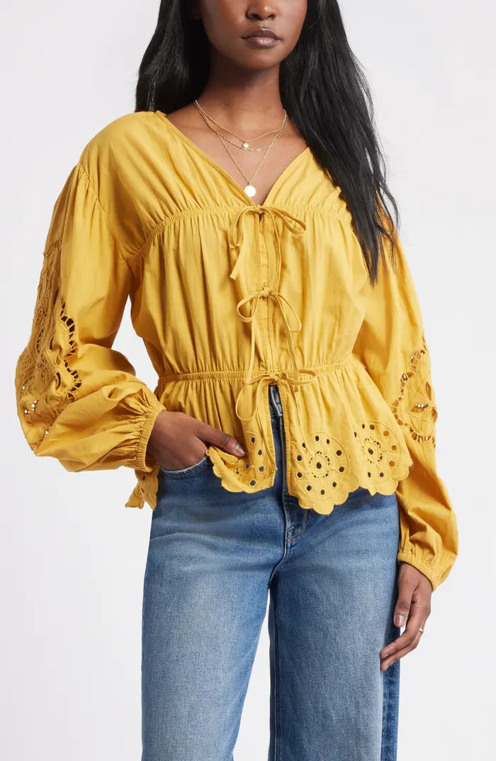 Treasure & Bond Long Sleeve Cotton Eyelet Top | Nordstrom | Nordstrom