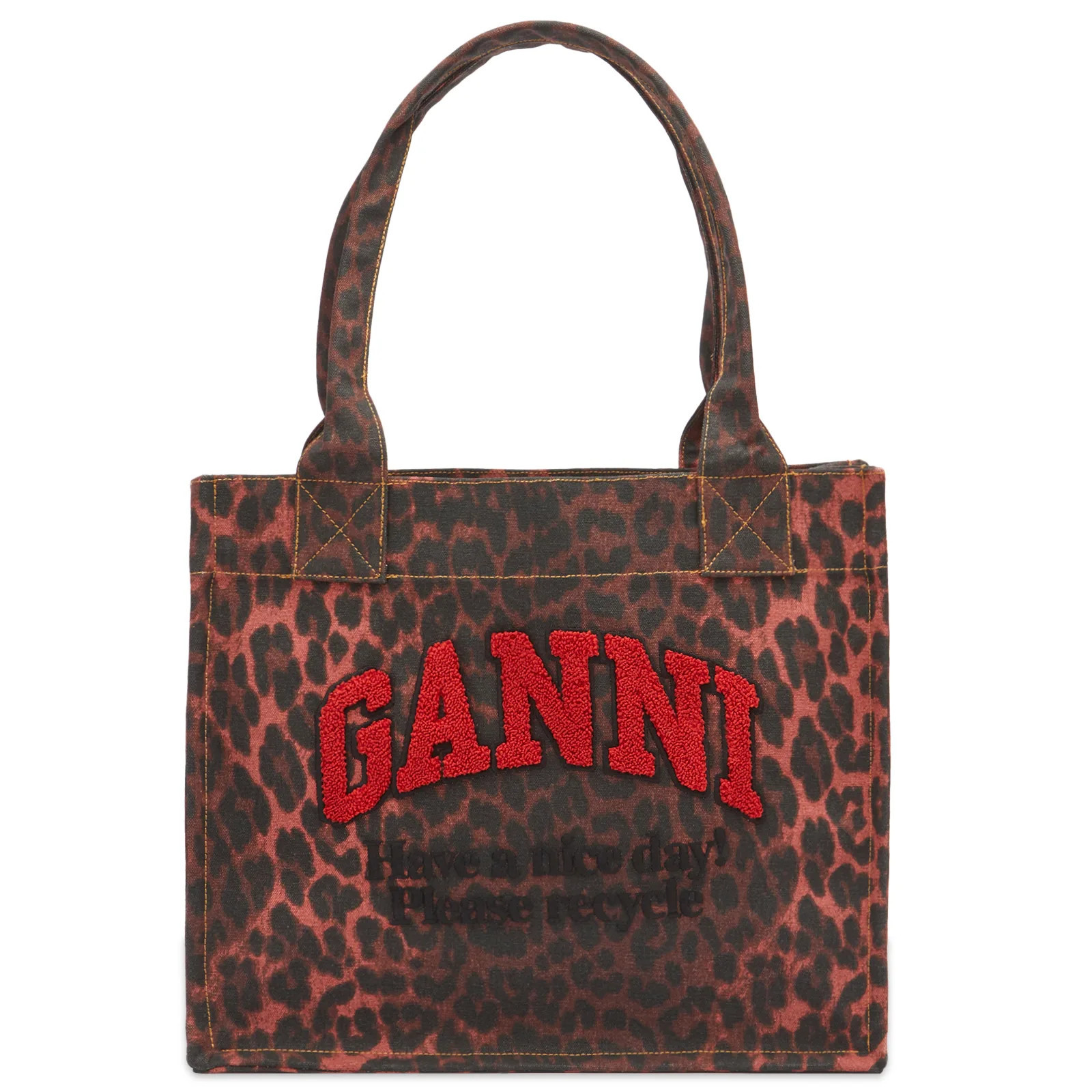 GANNI Women's Large Easy Shopper Print Leo in Racing Red | END. Clothing