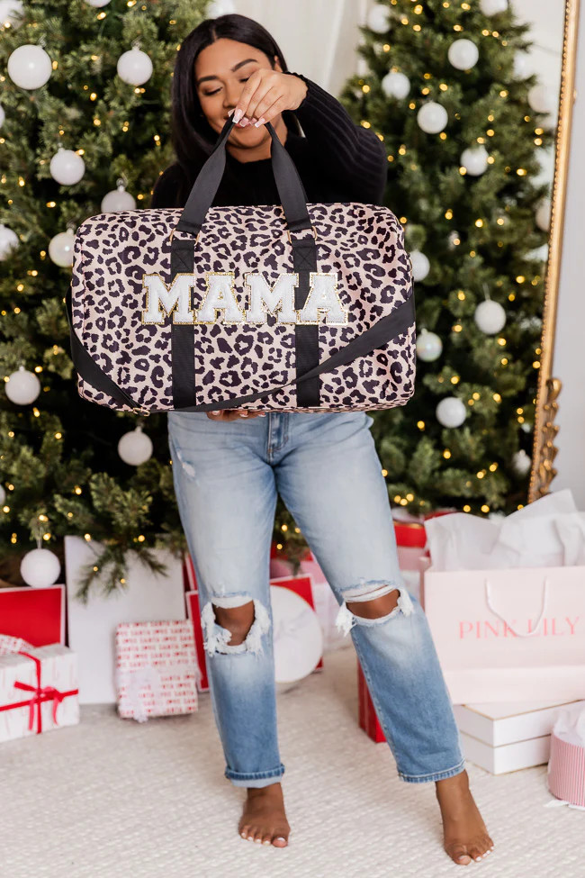 Mama Patch Leopard Print Duffle Bag | Pink Lily