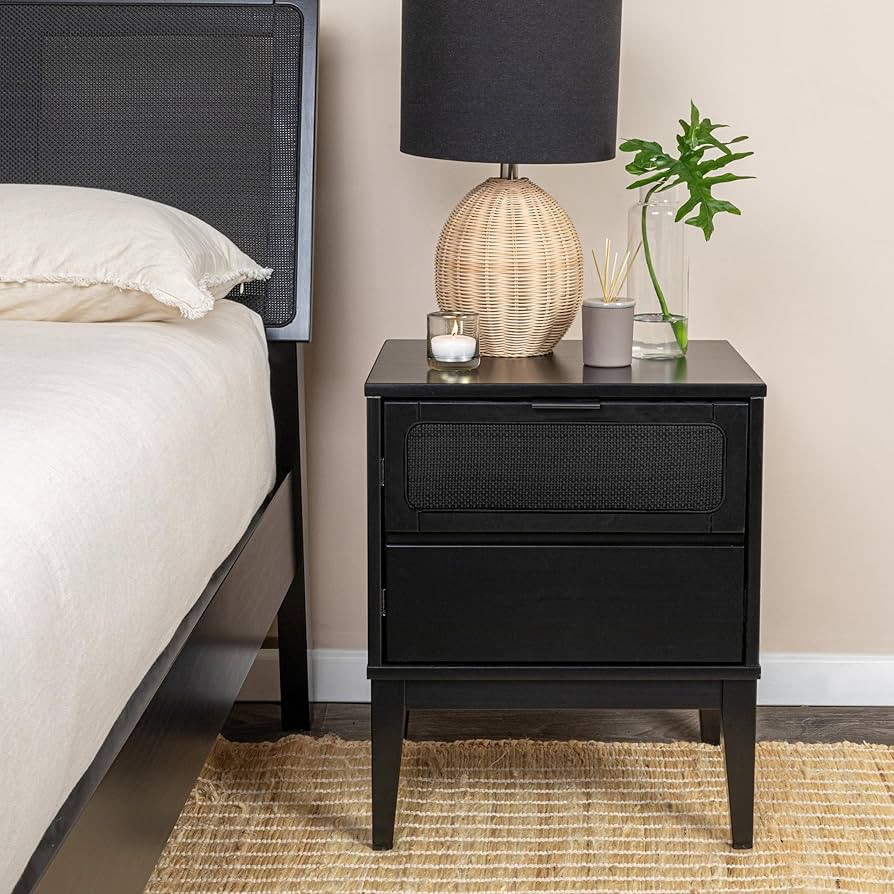 Creative Co-Op Crawford 2 Storage Drawers and Black Woven Cane Detail, Stain Finish Nightstand | Amazon (US)