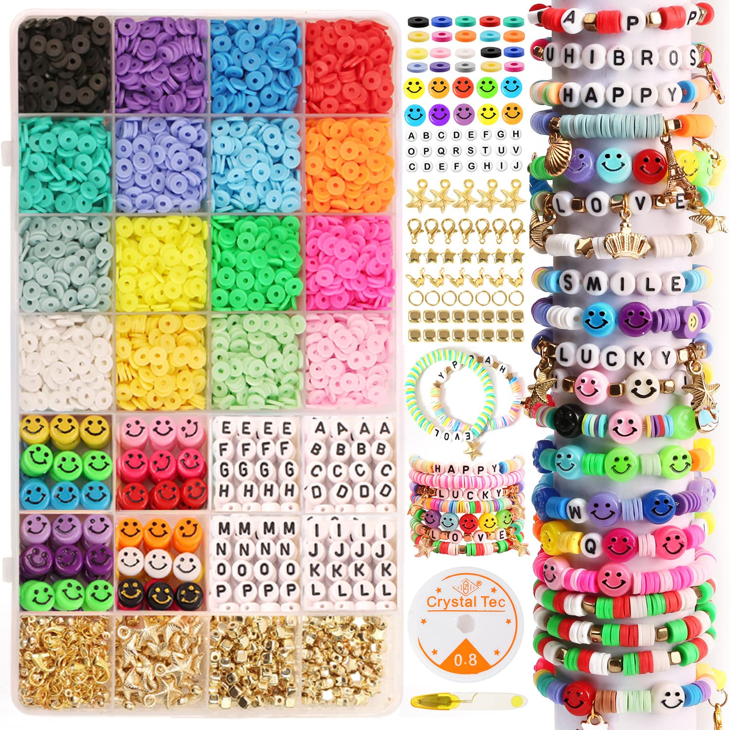 UHIBROS 5130 Pcs Clay Beads for Jewelry Making Kit with 200 Letter Beads 100 Smiley Face Beads Fl... | Amazon (US)
