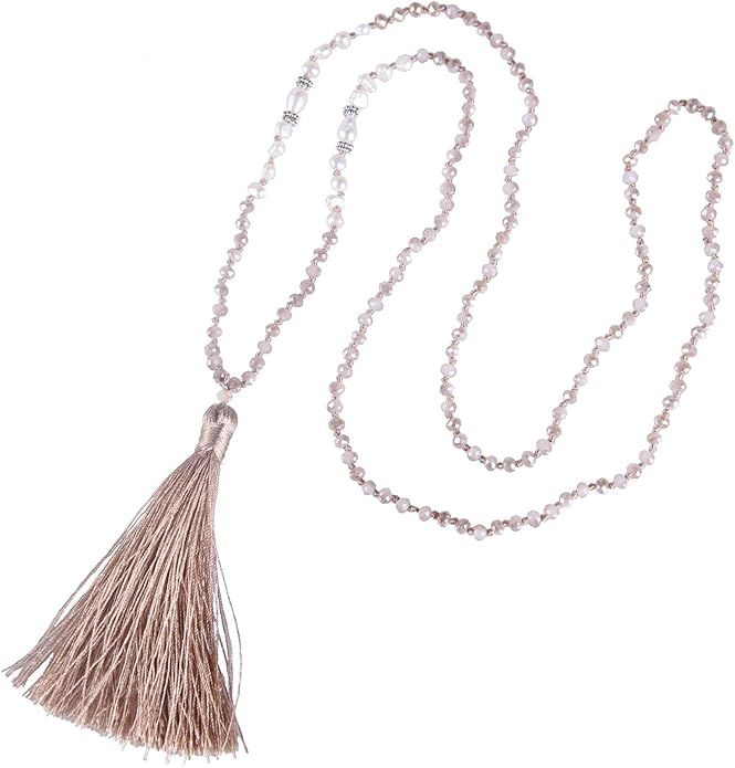 KELITCH New Women Tassel Pearl Necklace Crystal Beads Necklace Bib Shining Y-Shape Necklace 2020 | Amazon (US)