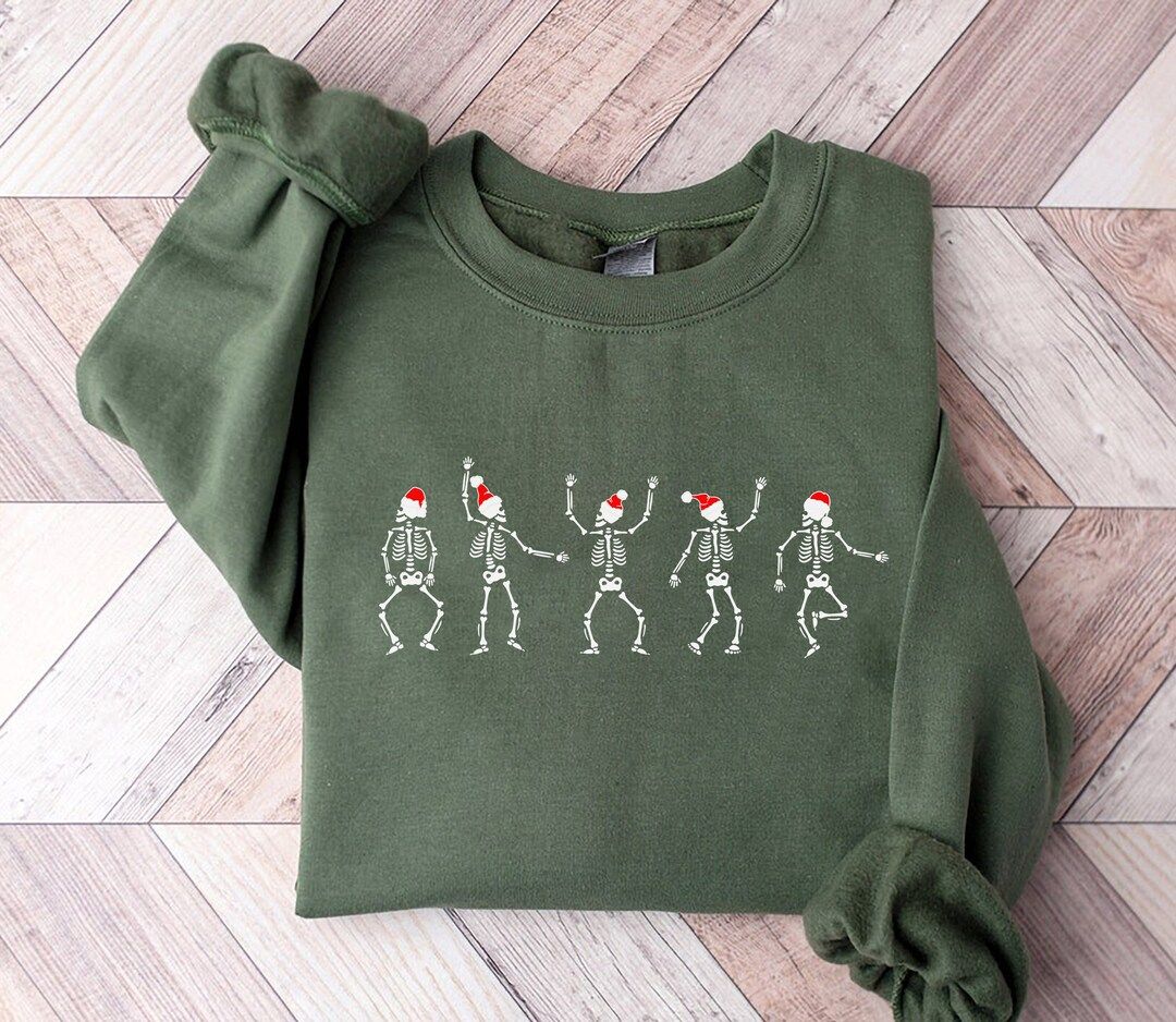Christmas Skeleton sweatshirt, funny christmas sweatshirt, Dancing Skeletons sweatshirt, holiday ... | Etsy (US)