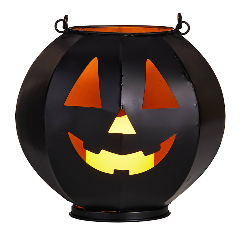 Homespun Halloween LED Black Metal Jack-o'-Lantern, 8" | At Home