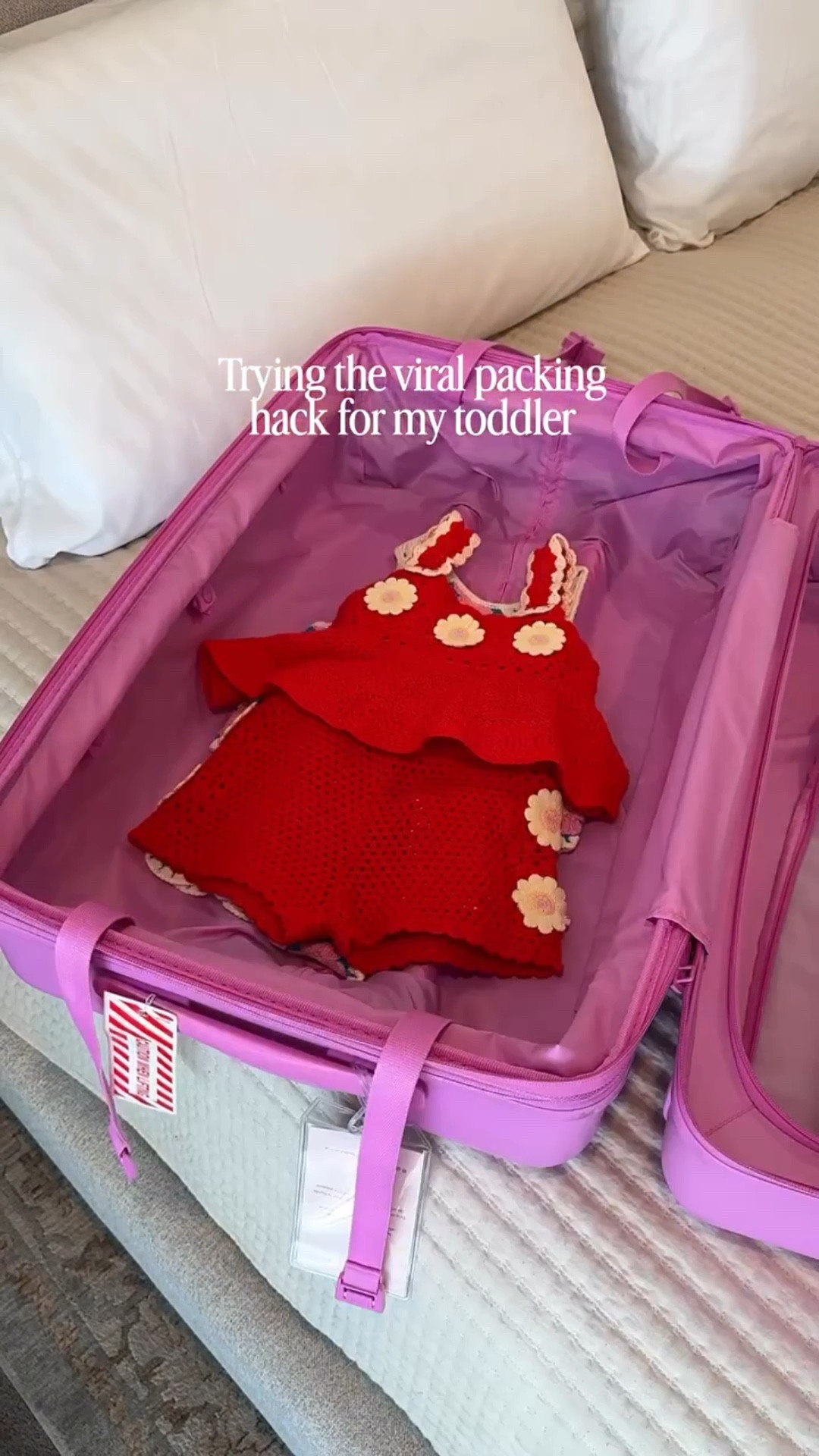 Moms, this packing hack went viral for a reason!✨ Say TODDLER below for all of Harlow’s toddler girl fashion outfits that were taking to the beach!

If you’re a mom, you know how crazy it can be packing for a toddler, while also trying NOT to take 293948 pieces of luggage. I tried the viral shoe organizer packing hack, and wowowoww it’s so convenient! I just hung it right up in the hotel closet and everything is perfectly organized and ready for the week. Also highly recommend vacuum storage bags for extra room! #toddlermom #packinghacks #packingforvacation #toddlergirlfashion