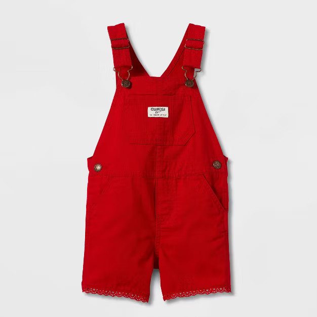 OshKosh B'gosh Toddler Girls' Lace Trim Shortalls - Red | Target