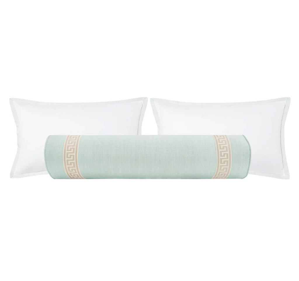 THE BOLSTER :: SIGNATURE LINEN // SPA BLUE + GREEK KEY TRIM // CASHMERE | LITTLE DESIGN COMPANY