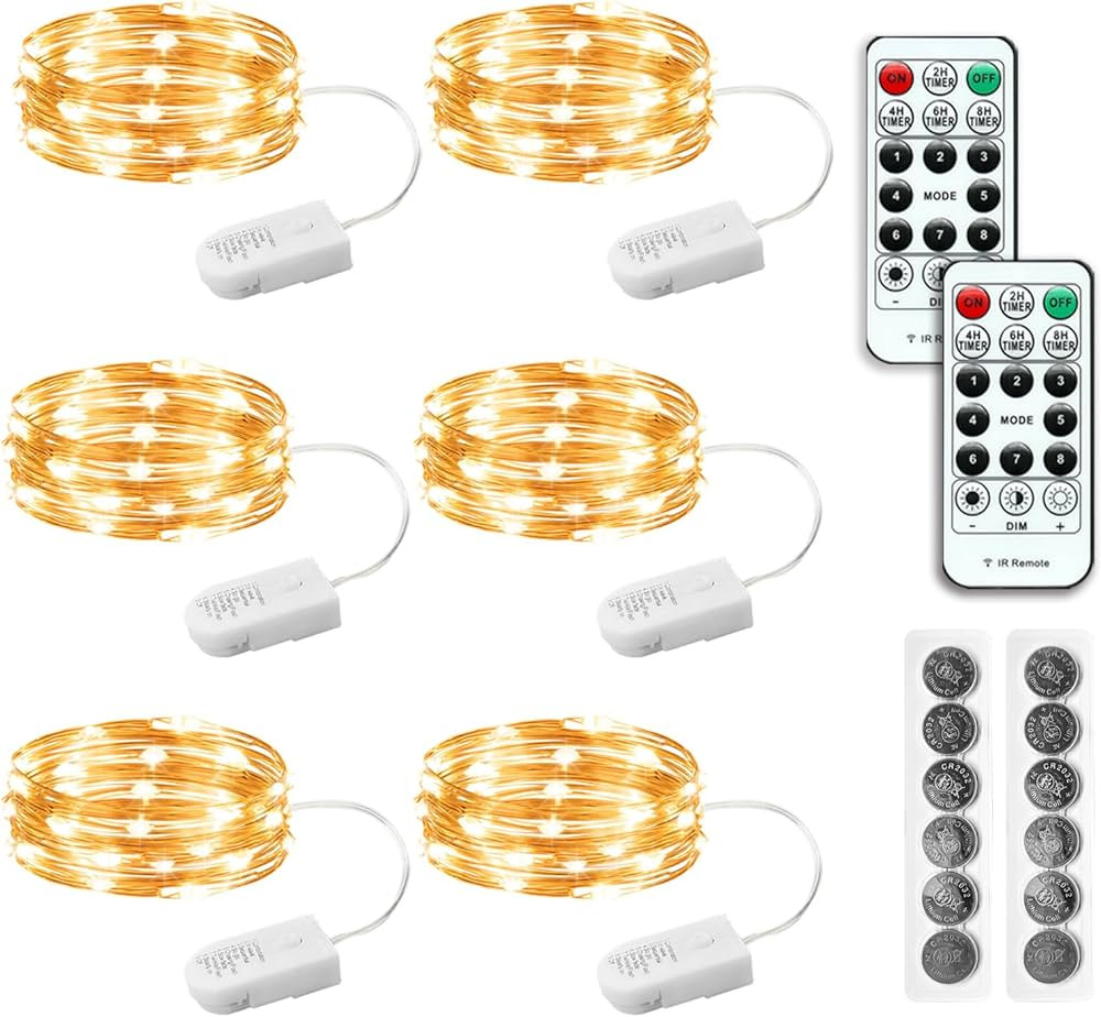 SINAMER 6PCS Fairy Lights Battery Powered with 2pcs Remote, 7ft 20 Warm White Led Changing Twinkl... | Amazon (US)