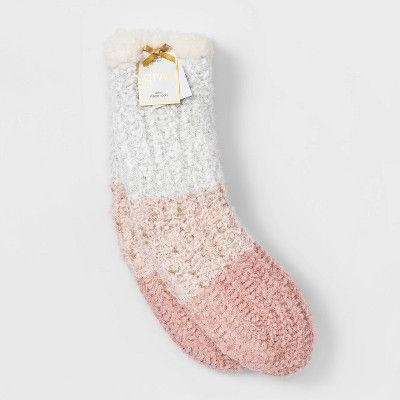 Women's Colorblock Sherpa Lined Slipper Socks with Grippers - 4-10 | Target