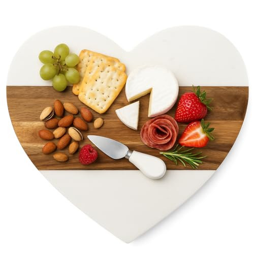 Heart Shaped Charcuterie Board, Acacia Wood And Marble Charcuterie Board Personalized With Cheese Knife, Cute Monogram Heart Cutting Board, Heart Shaped Cutting Board (Plain Board) | Amazon (US)