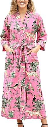 SARJANA Women's Cotton Printed Kimono Cardigan Tie Front Robe Swimwear Bathing Suit Cover Ups FRE... | Amazon (US)
