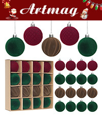 Artmag 16 Pcs Velvet Christmas Balls Hanging Ornaments Set, Shatterproof Plastic Flocked Christma... | Amazon (CA)