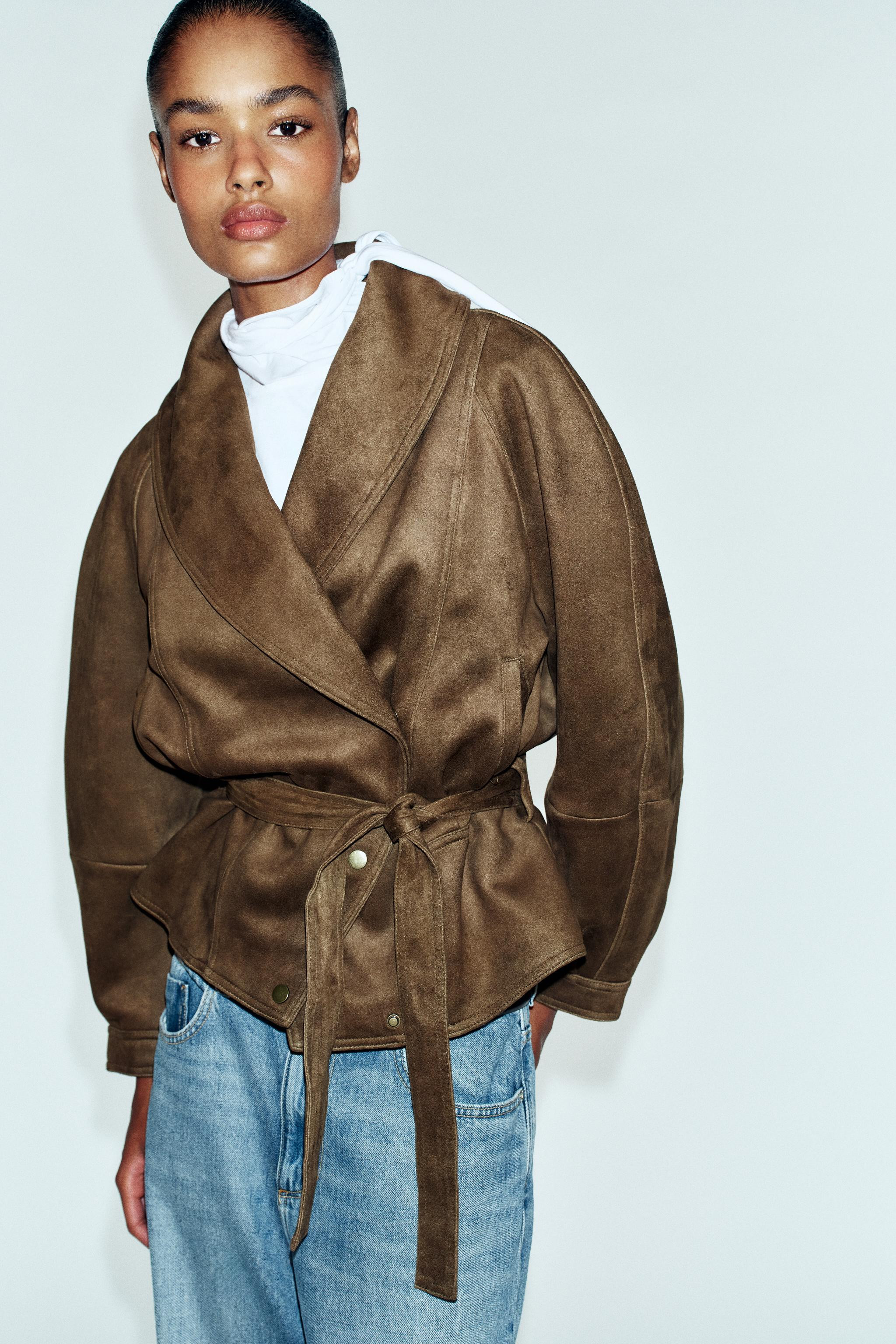 FAUX SUEDE BELTED JACKET | Zara Canada