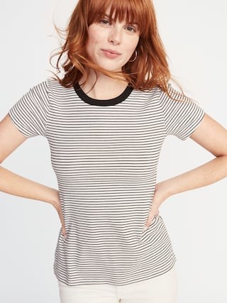 Slim-Fit Striped Crew-Neck Tee for Women | Old Navy US