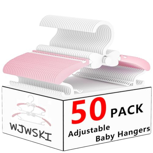 Baby Clothes Hangers, 11-14.5" Adjustable Kid Hangers for Newborn Closet, Plastic Small Infant Hanger for Toddler Pant, Child Coat Hanger for Boy Nursery Clothing, Girl Dresses, 50 Pack | Amazon (US)