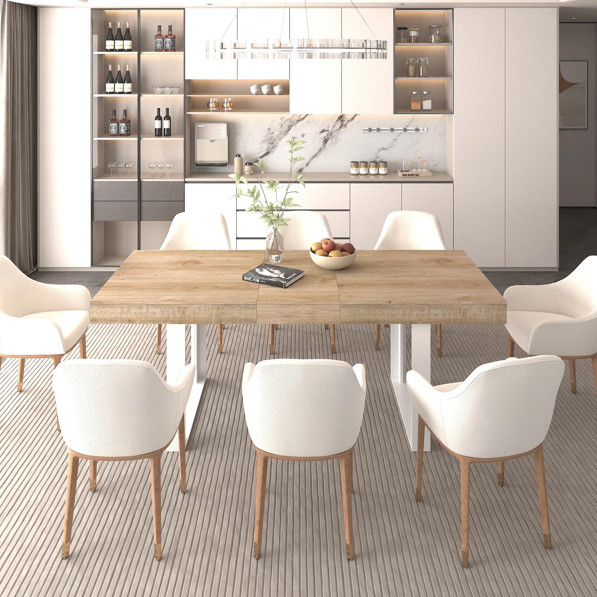 LUXEYARD Extendable Dining Room Table for 6 8 10 Modern Farmhouse Wooden Kitchen Expanding Table Long Large Expandable Dining Room Conference Table | Lowe's