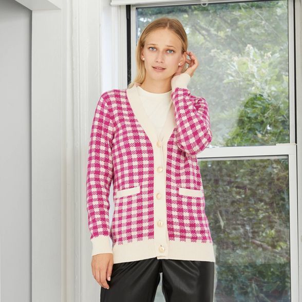 Women's V-Neck Check Jacquard Cardigan - Who What Wear™ | Target